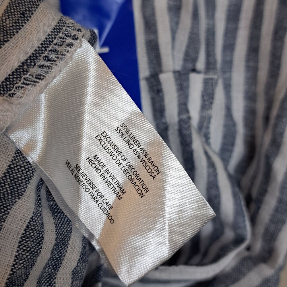 NEW Orvis Linen Blend Women Shirt Short Sleeve Blue Stripe Lightweight Size L - Picture 7 of 10